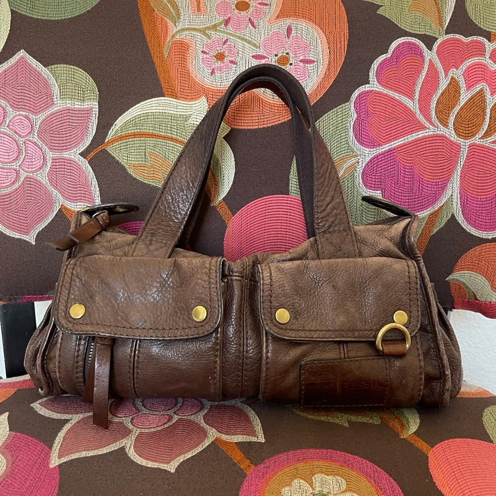 Fossil Brown Distress Leather Satchel Purse